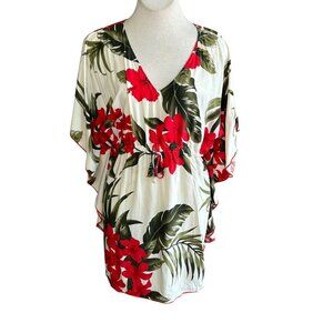 Favant Hawaiian Red Hibiscus Flower Swim Cover up One Size